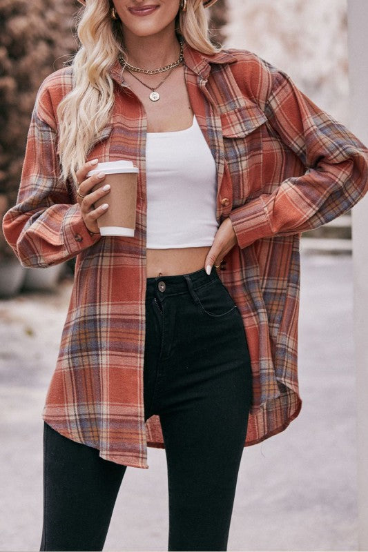 Casual Plaid Oversized Button Up Shirt Jacket