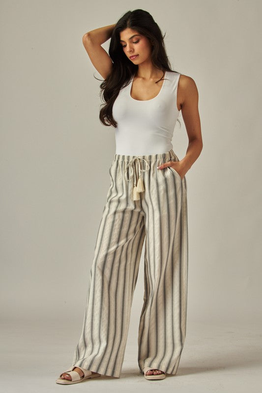 Striped Relaxed Wide Leg Linen Pants