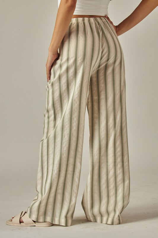 Striped Relaxed Wide Leg Linen Pants