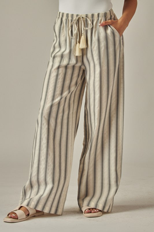 Striped Relaxed Wide Leg Linen Pants