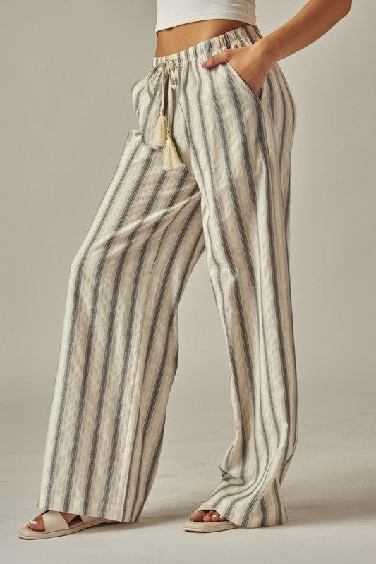 Striped Relaxed Wide Leg Linen Pants