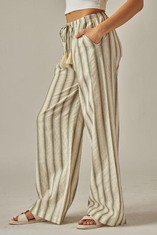 Striped Relaxed Wide Leg Linen Pants