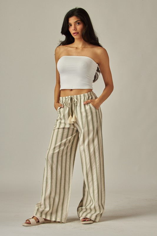 Striped Relaxed Wide Leg Linen Pants