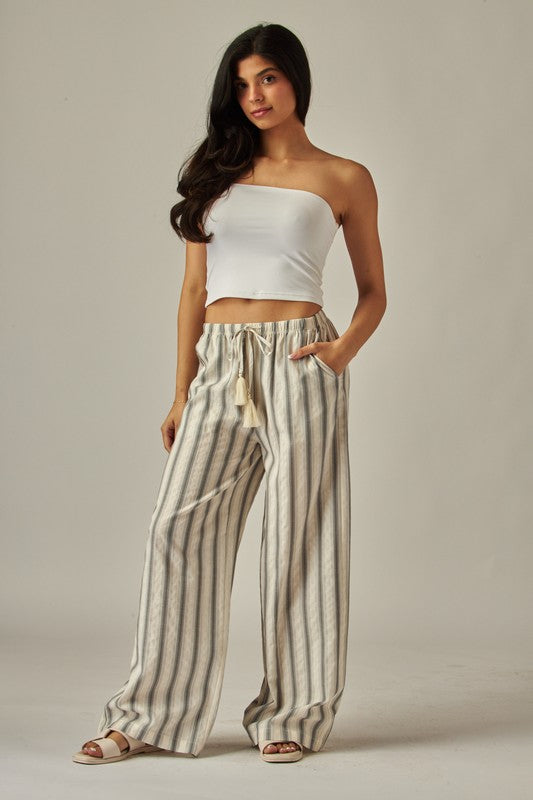 Striped Relaxed Wide Leg Linen Pants