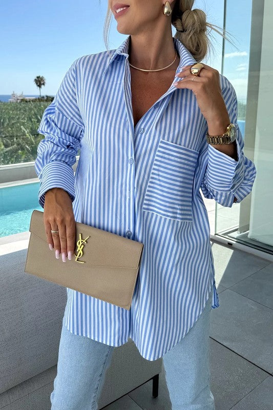 Striped Button-Up Oversized Shirt