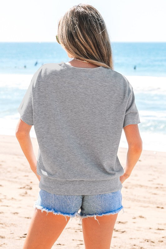 USA Letter Patch Notched Neck Loose Tee