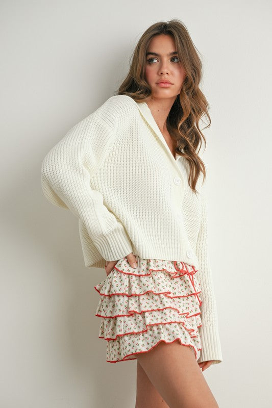 Cherry Print Layered Ruffled Tie-front Mini Skort