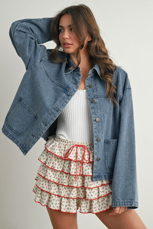 Cherry Print Layered Ruffled Tie-front Mini Skort