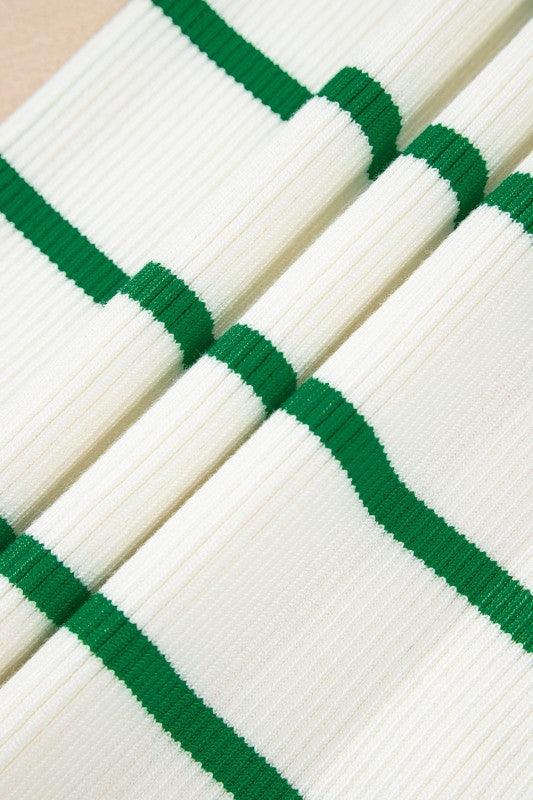 Scalloped Edge Crew Neck Knit Striped Tank