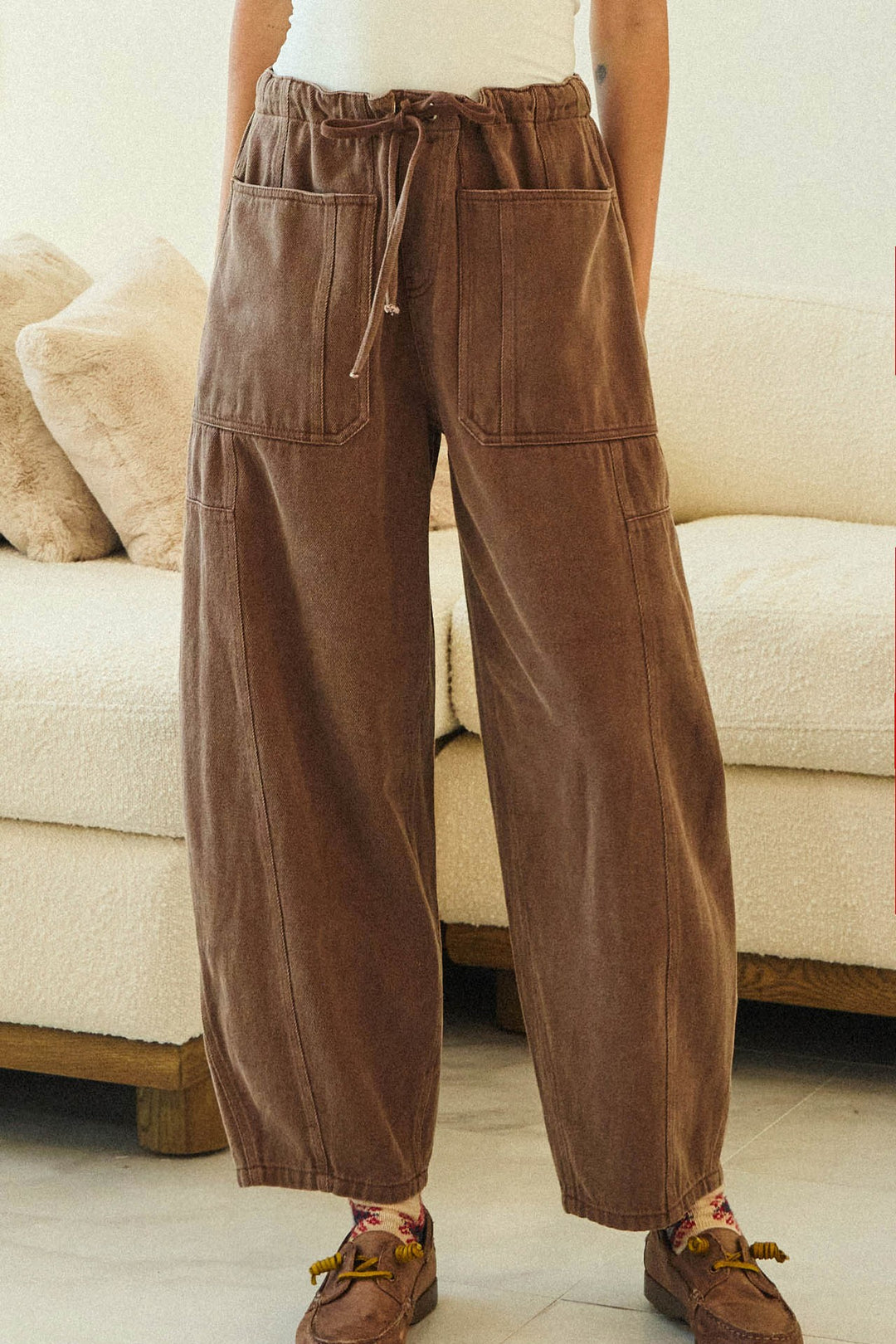 Vintage Washed Relaxed Fit Pockets String Pants