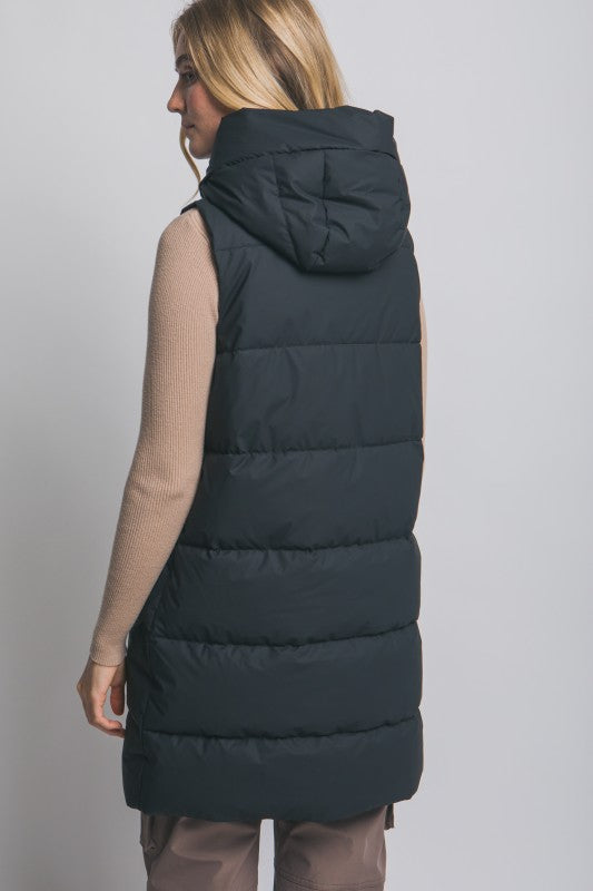 Puffer Long Vest - Black