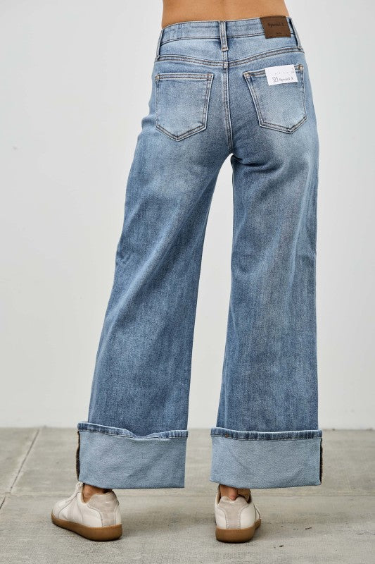 Saige Mid Rise Cuffed Jeans With Stretch
