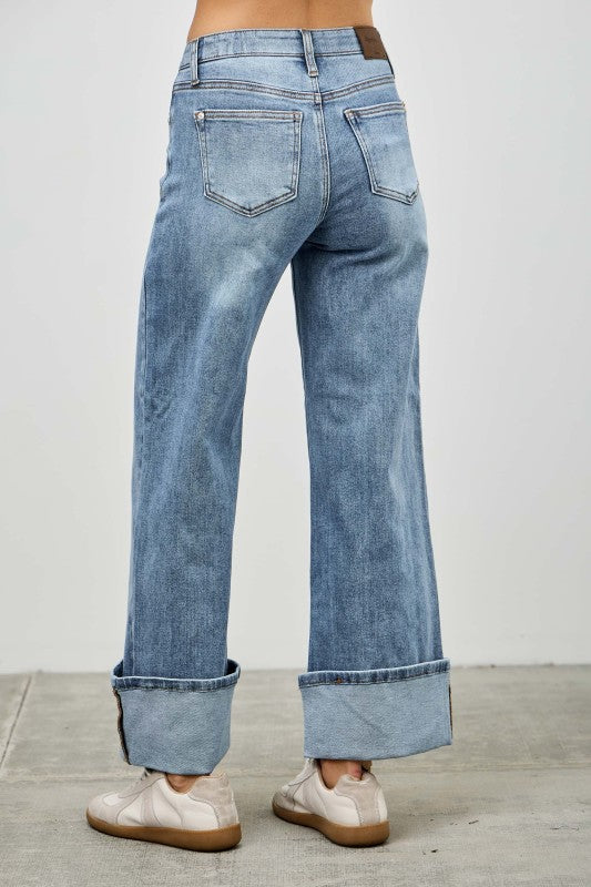 Saige Mid Rise Cuffed Jeans With Stretch