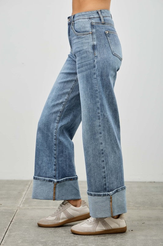 Saige Mid Rise Cuffed Jeans With Stretch