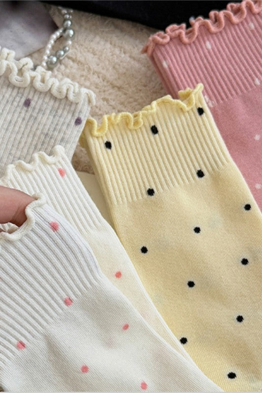 Ruffle Trim Polka Dot Knit Slouchy Socks