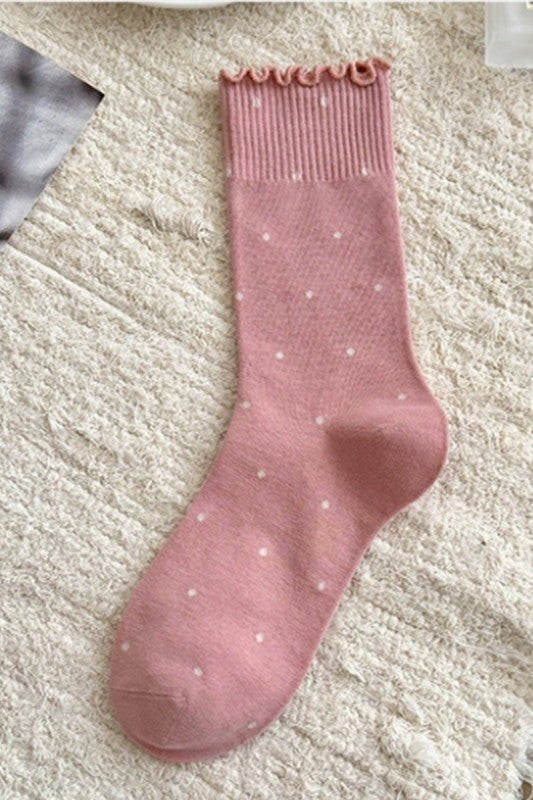 Ruffle Trim Polka Dot Knit Slouchy Socks