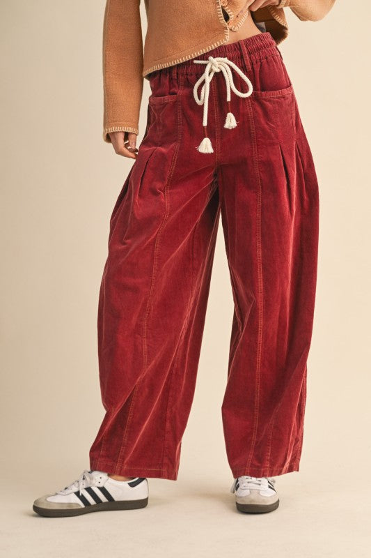 Corduroy Pleated Barrel Pants
