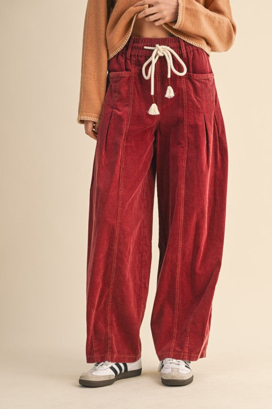 Corduroy Pleated Barrel Pants