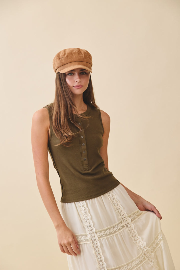Ribbed Henley Tank Top