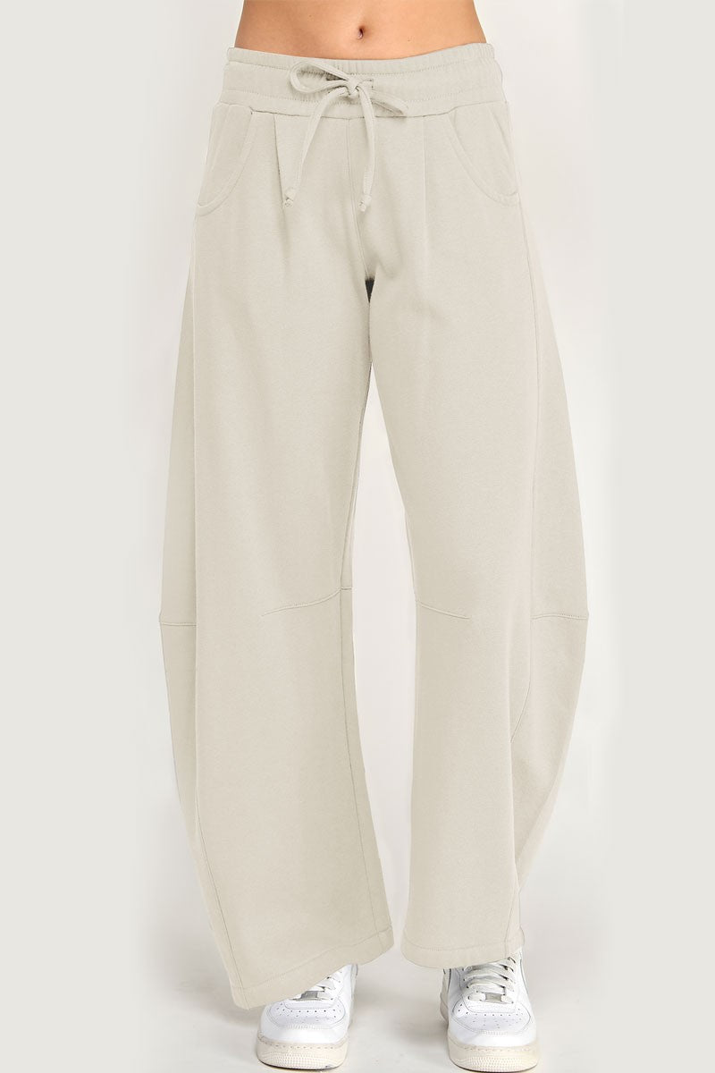 Fleece Baggy Barrel Leg Fit Mid Rise Sweatpants