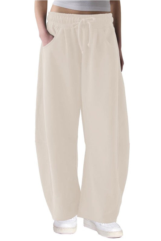 Fleece Baggy Barrel Leg Fit Mid Rise Sweatpants