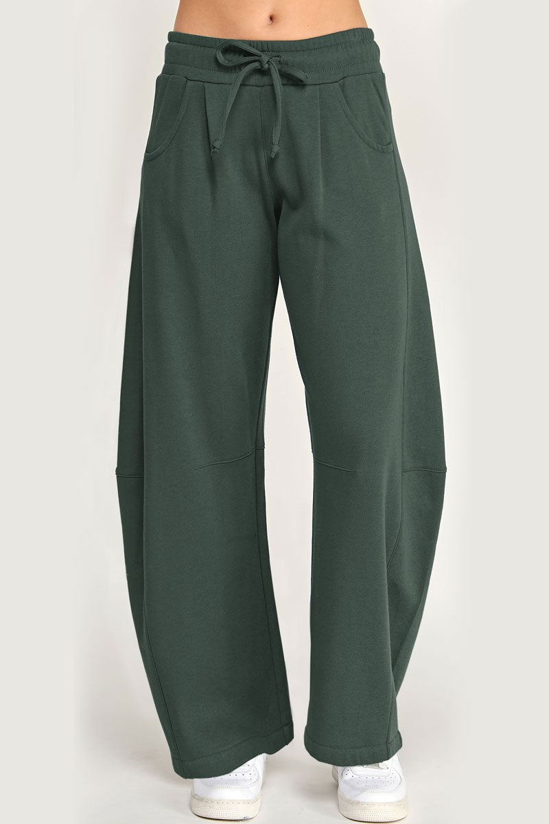 Fleece Baggy Barrel Leg Fit Mid Rise Sweatpants