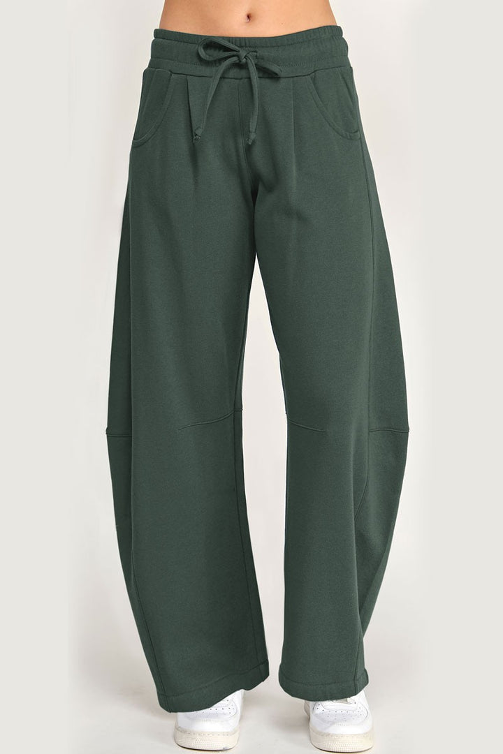 Fleece Baggy Barrel Leg Fit Mid Rise Sweatpants