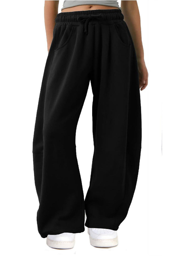 Fleece Baggy Barrel Leg Fit Mid Rise Sweatpants