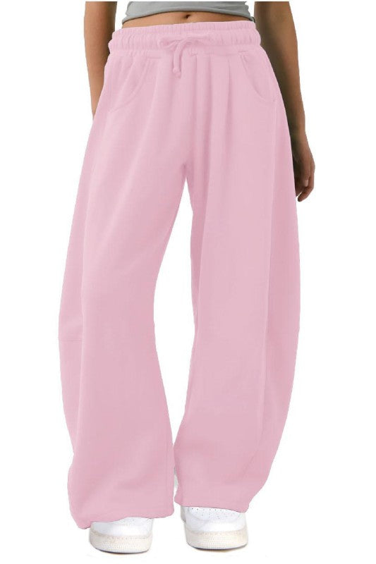 Fleece Baggy Barrel Leg Fit Mid Rise Sweatpants