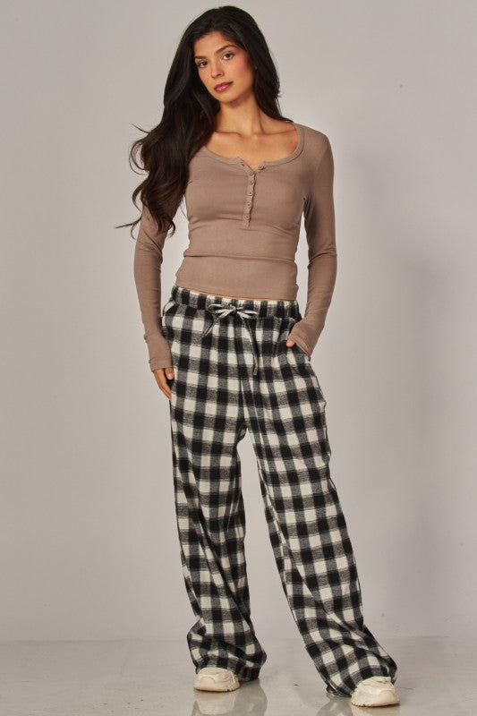 Fine Ribbed Henley Long Sleeve Top