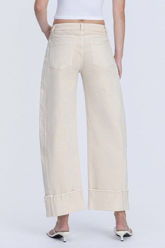High Rise Side Panel Crop Cuffed Barrel Jeans