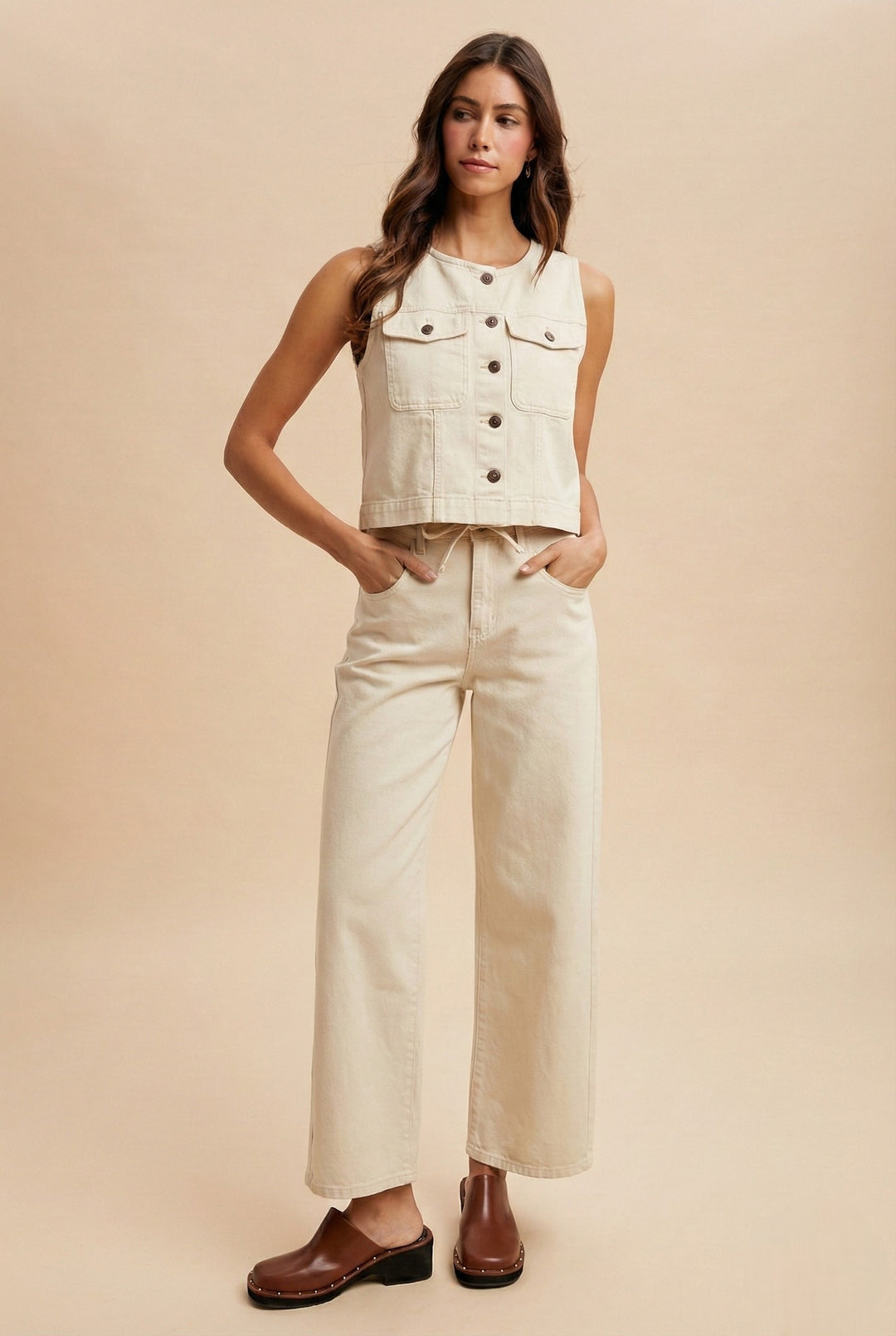 Mineral Washed Denim Vest & Wide Pants Set