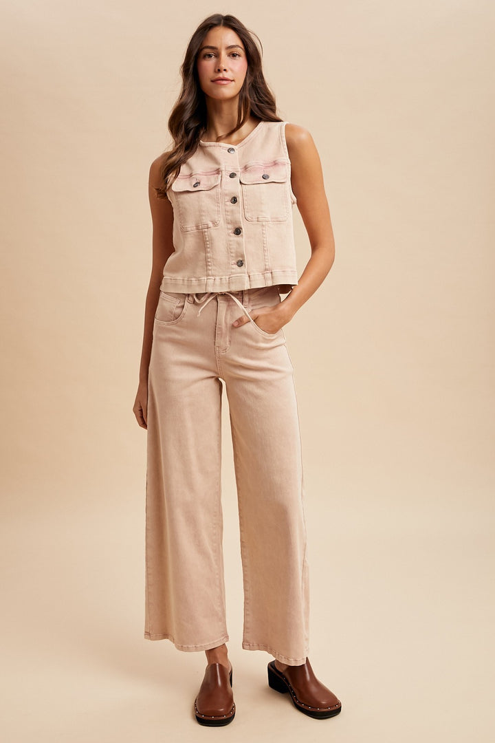 Mineral Washed Denim Vest & Wide Pants Set
