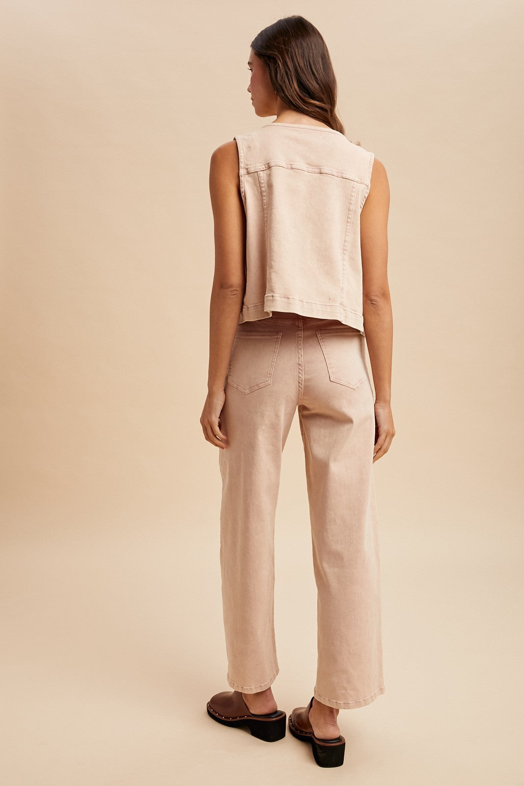 Mineral Washed Denim Vest & Wide Pants Set
