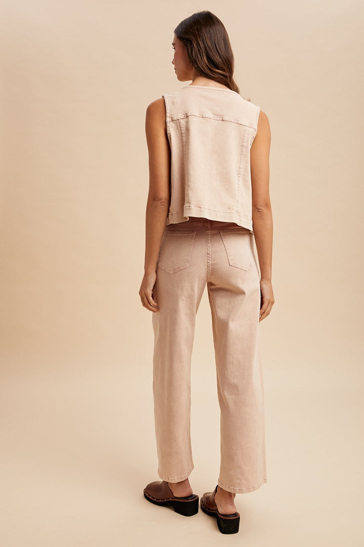 Mineral Washed Denim Vest & Wide Pants Set