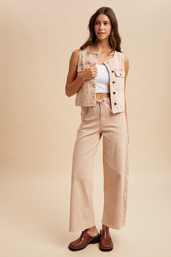 Mineral Washed Denim Vest & Wide Pants Set
