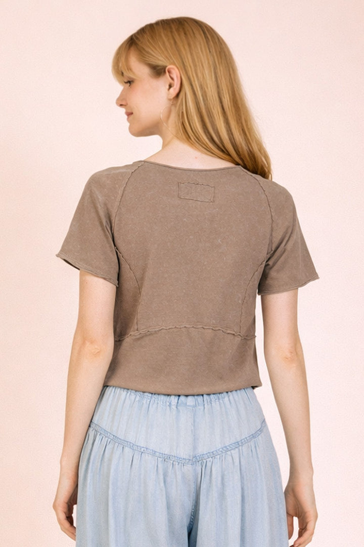 Mineral Washed Knit Fitted Casual Crop Top
