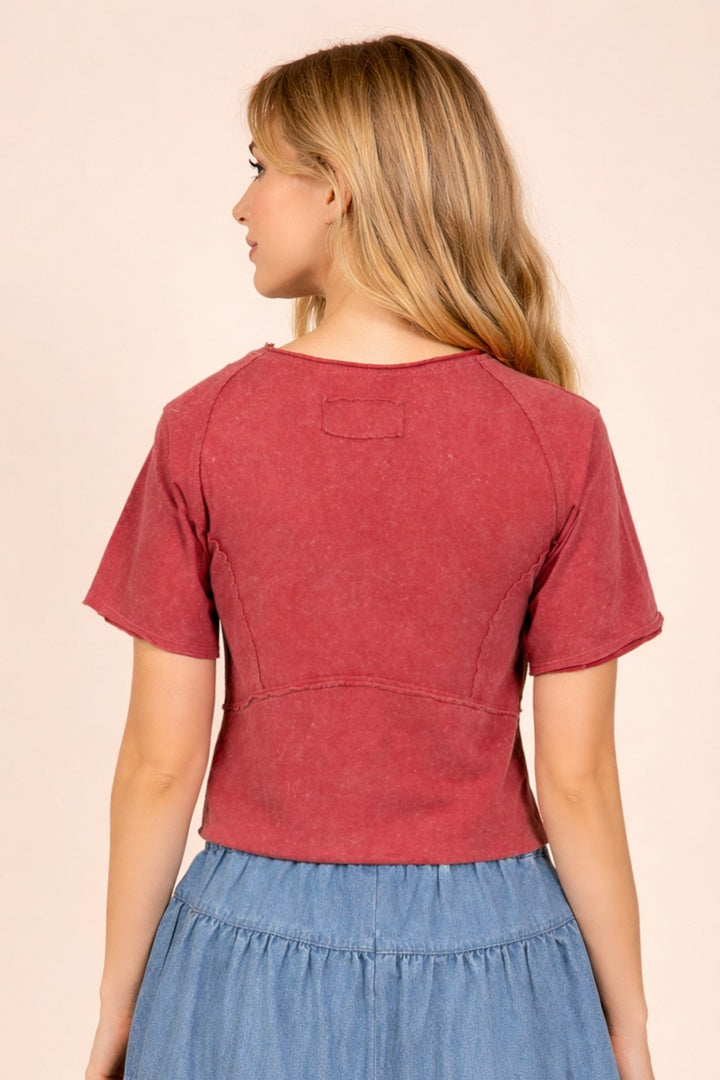 Mineral Washed Knit Fitted Casual Crop Top
