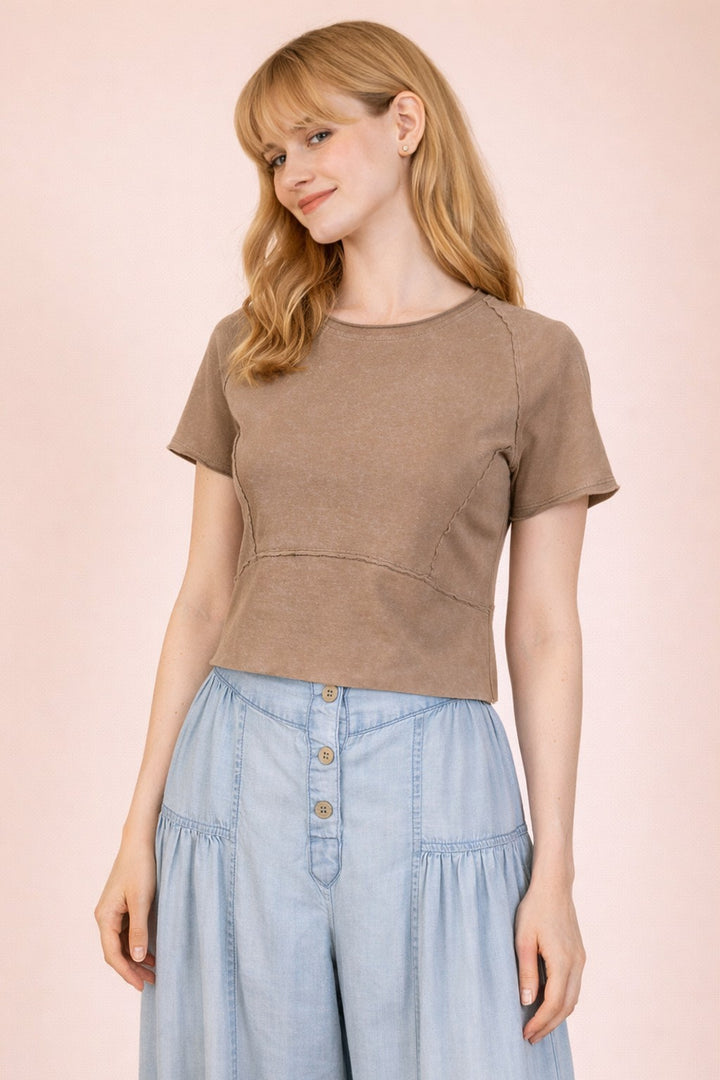 Mineral Washed Knit Fitted Casual Crop Top