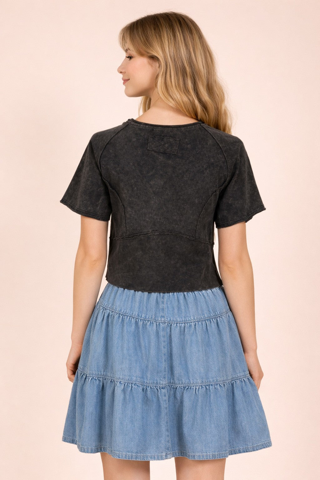 Mineral Washed Knit Fitted Casual Crop Top