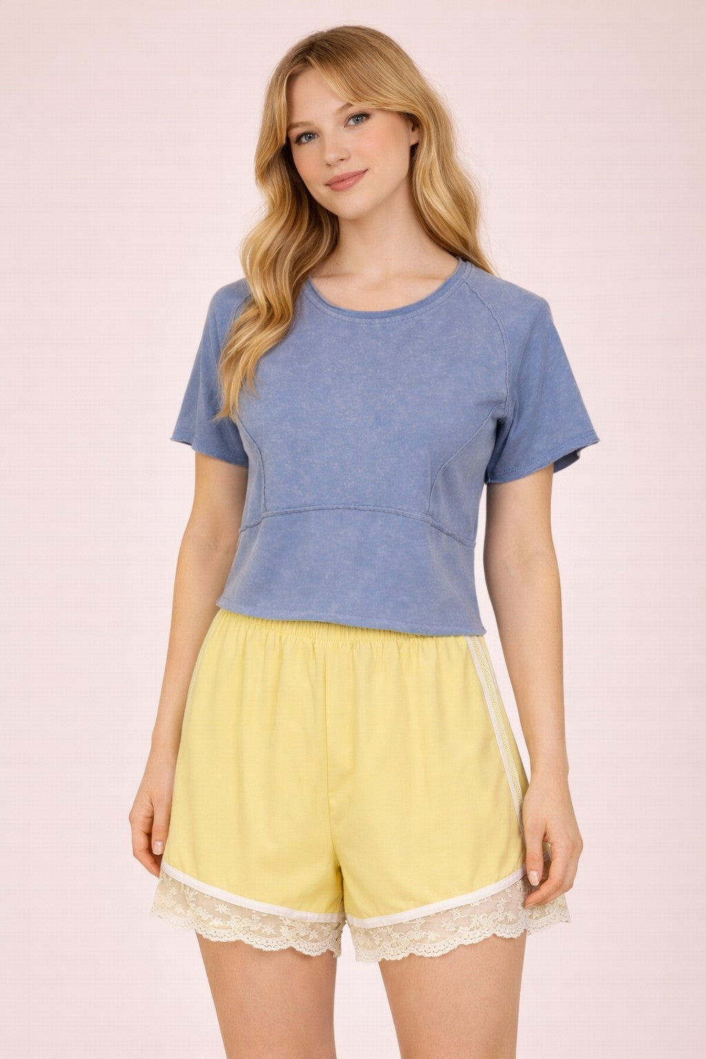 Mineral Washed Knit Fitted Casual Crop Top
