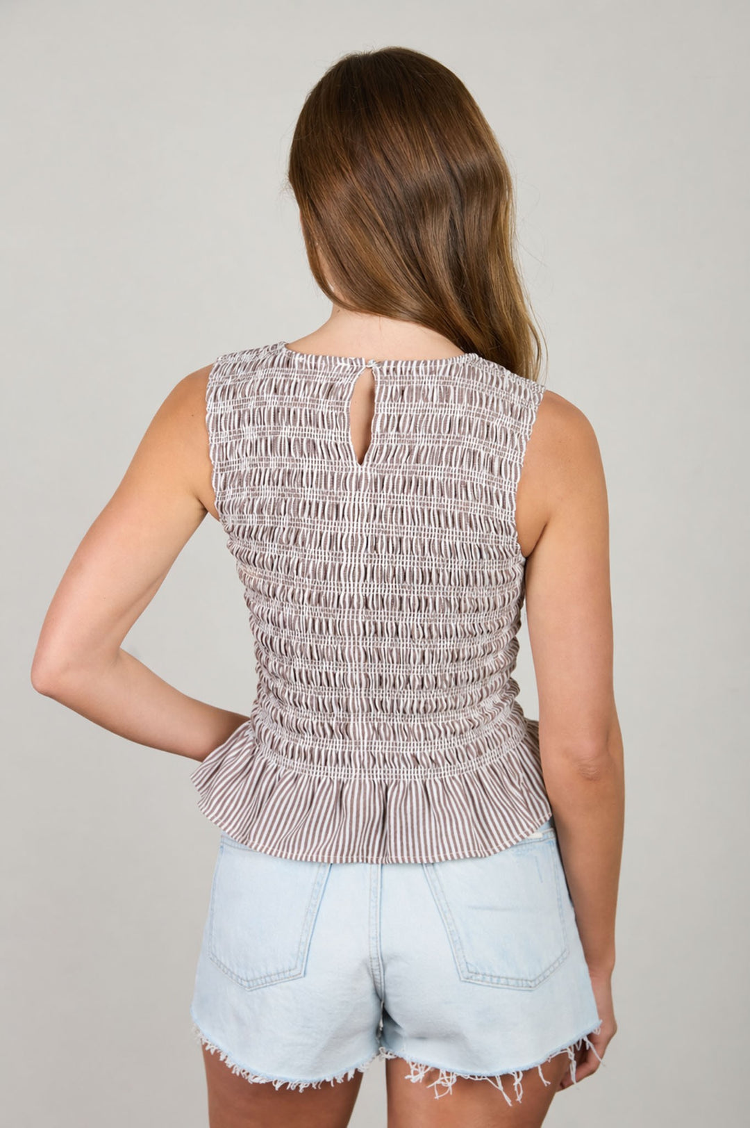 Stripe Sleeveless Smocked Blouse