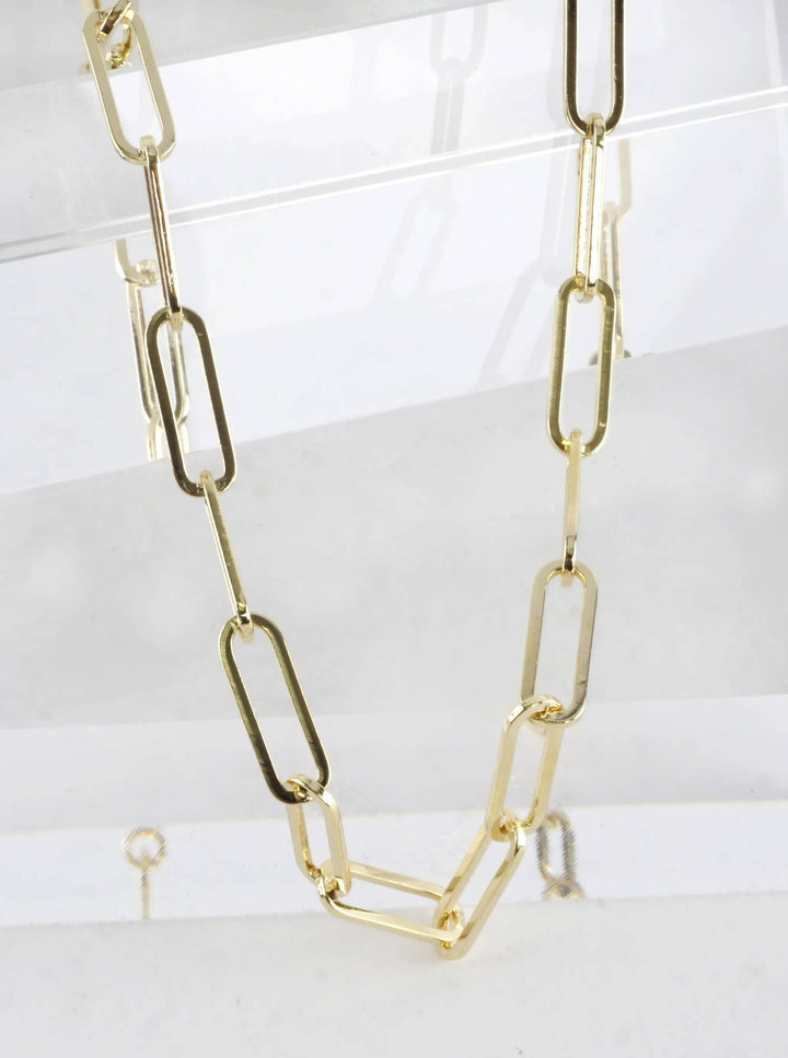 16 Inch Polished Brass Paperclip Chain Necklace