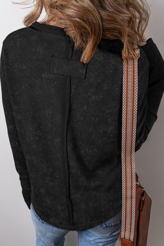 Waffle Knit Acid Wash Henley Top