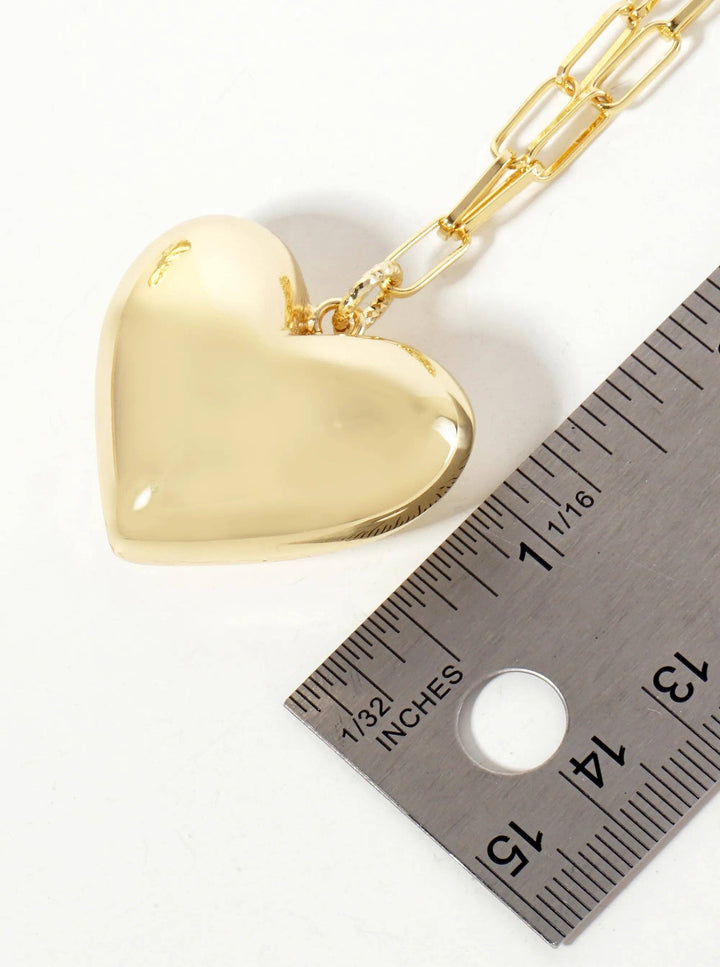 18K-Gold-Dipped 32mm Hollow Puffy Heart Pendant 18-inch Necklace