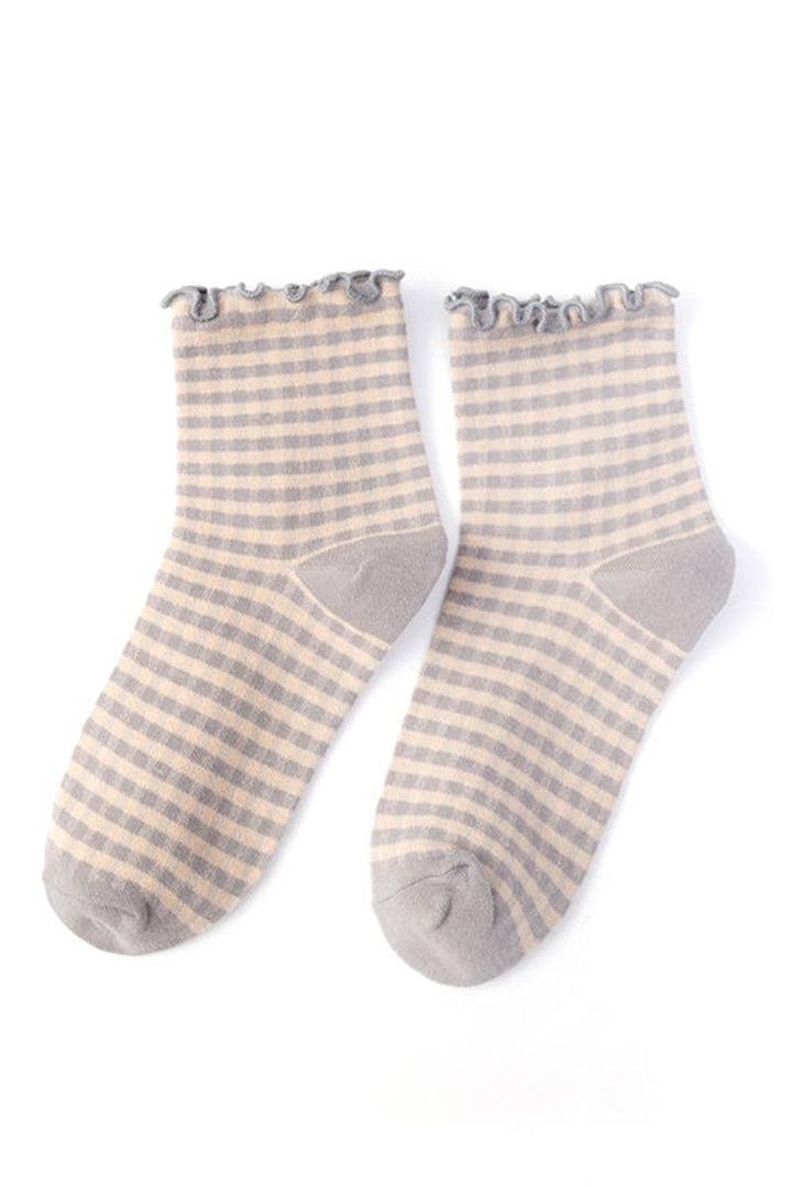 CHECK PLAID PATTERN RUFFLE CREW SOCKS FOR WOMENS_CWMS065