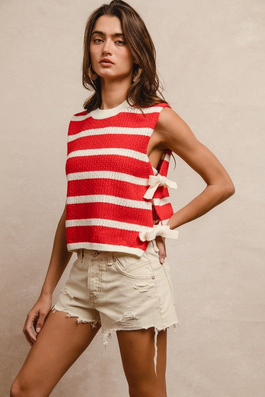 Textured Stripe Side Tied Vest Top