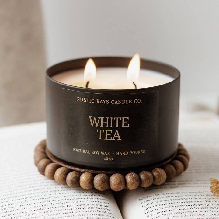 White Tea Soy Candle - 12 oz Double Wick - Black