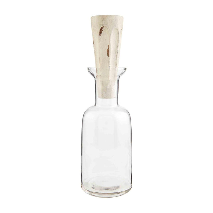 Glass decanter with white-washed mango wood finial