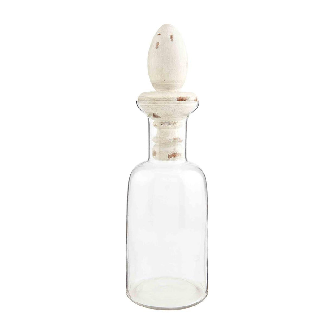 Glass decanter with white-washed mango wood finial